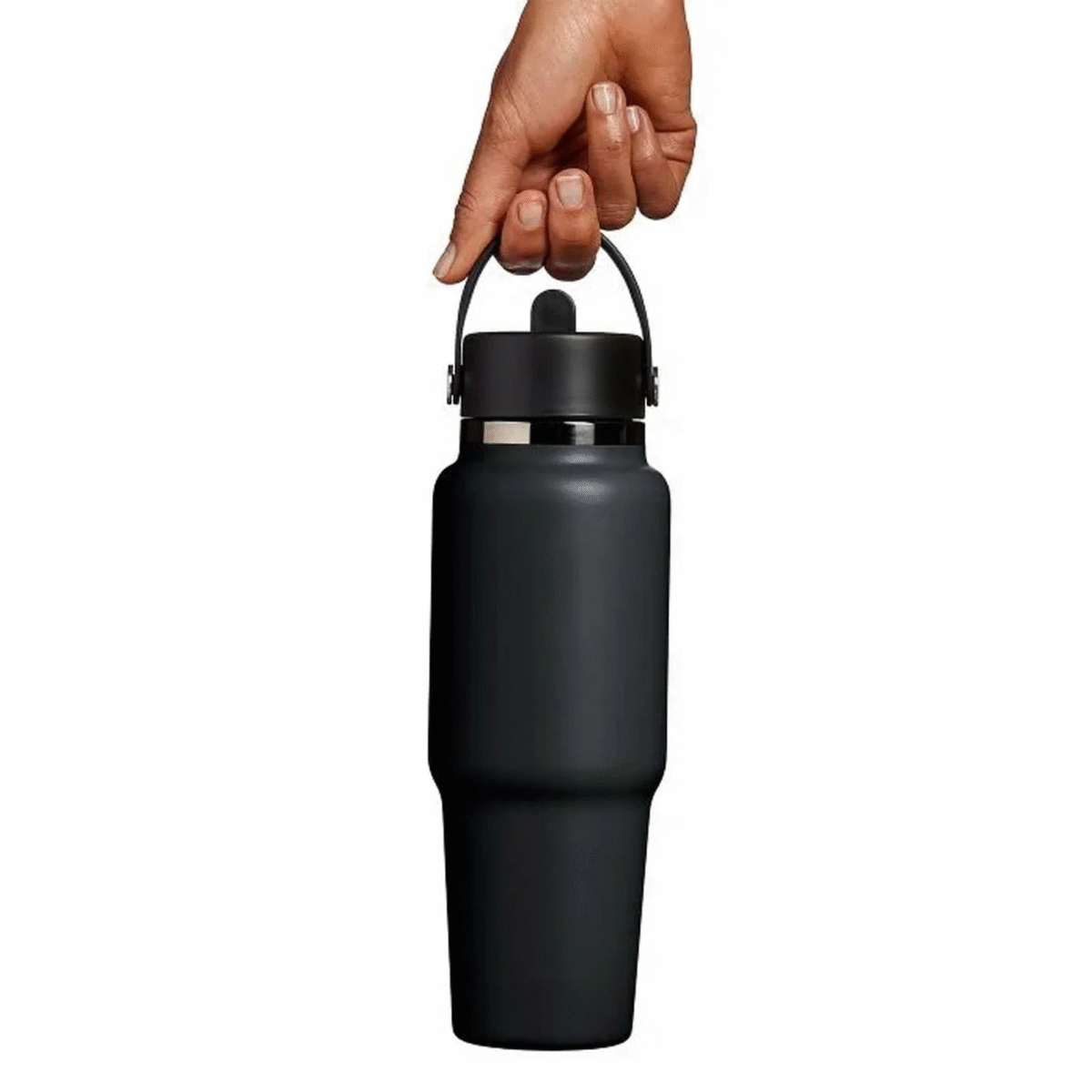 32 oz Wide Mouth Travel Bottle with Flex Straw Cap Black Color - Image 3