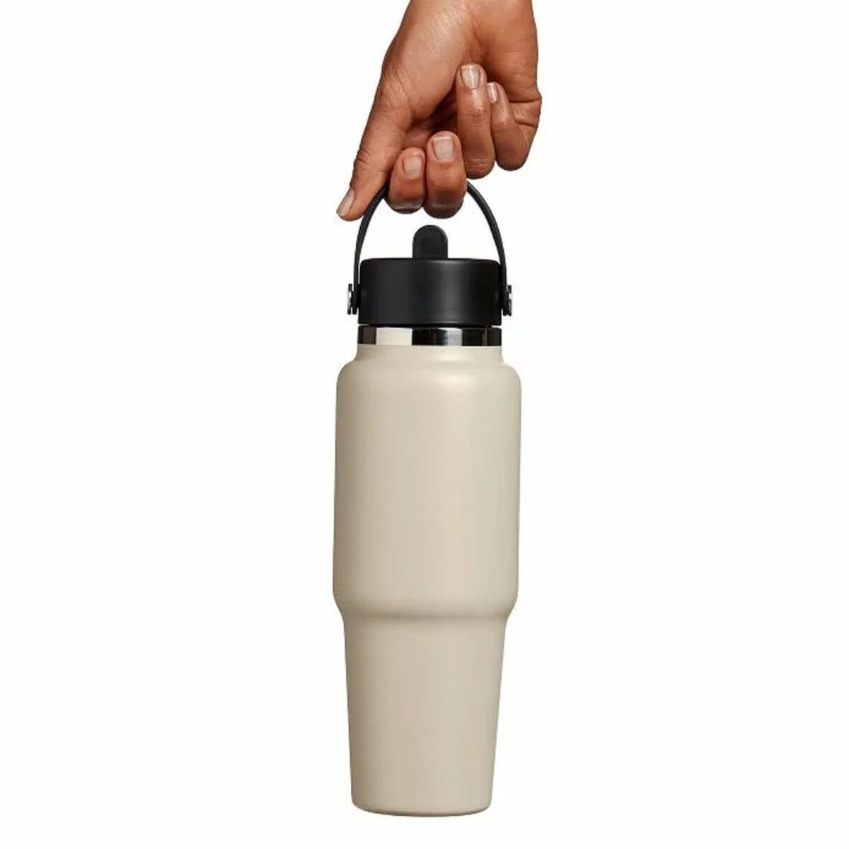 32 oz Wide Mouth Travel Bottle with Flex Straw Cap Beige Color - Image 3